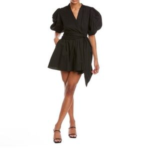 Garrie B Black Bishop Sleeve Babydoll  Mini Wrap Dress Large Whimsigoth Fairy